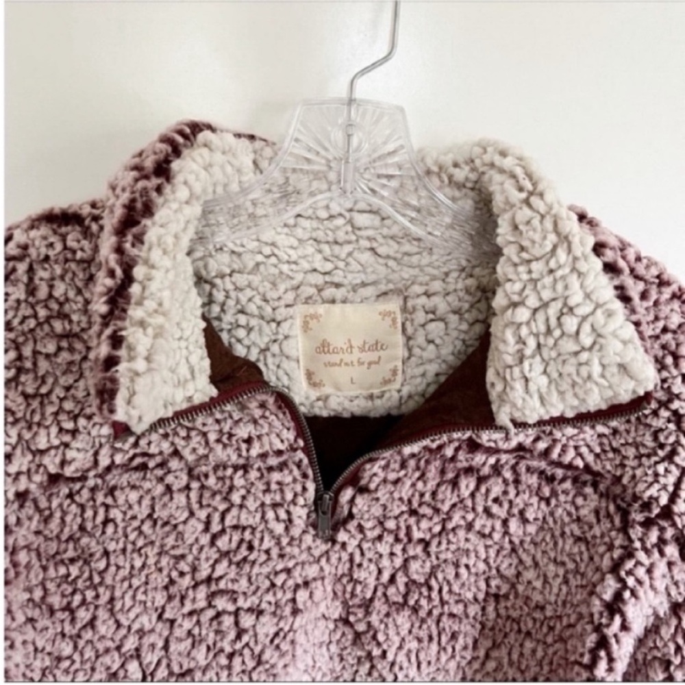 Altar'd State pullover burgundy red Sherpa quarter zip - Picture 3 of 7